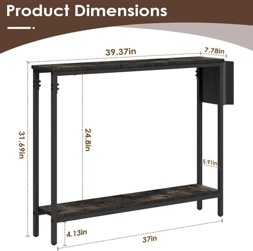 Miniatura 3 de Bigbiglife Mesa de Consola de Entrada de 39.4", Mesa de Sofá Estrecha Industrial de 2 Niveles con Estantes de Almacenamiento para Pasillo, Sala