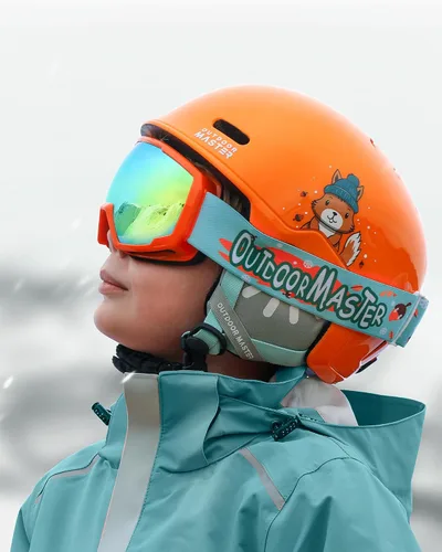 Miniatura 6 de OutdoorMaster - Juego de casco y gafas de esquí para niños, casco de snowboard, carcasa de PC duradera y espuma EPS, casco de nieve con 12 Naranja
