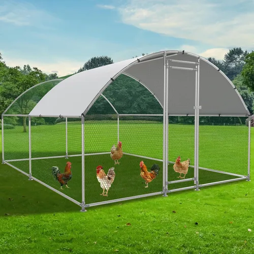 NUGRIART Gallinero grande de metal, jaula de exterior con cubierta impermeable y anti-UV, jaula de aves de corral con techo abovedado para entrar,