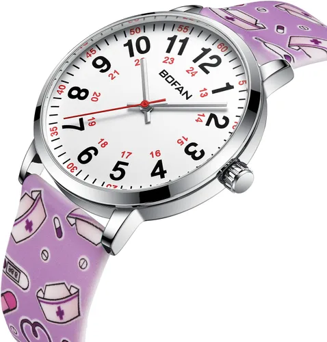 Miniatura 2 de BOFAN Reloj de enfermera para enfermera, profesionales médicos, estudiantes, médicos con esfera fácil de leer, segunda mano y 24 horas, banda