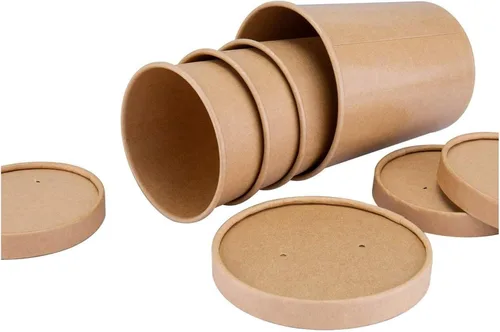 Miniatura 4 de Cuencos de sopa de papel kraft ecológicos Vasos desechables de papel kraft con tapa Contenedores marrones – Tazas de sopa ideales