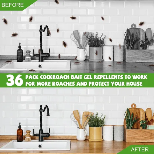 Miniatura 3 de Trampas de cebo de gel para cucarachas, paquete de 36 estaciones de cebo para cucarachas para uso en interiores, repelente de larga duración