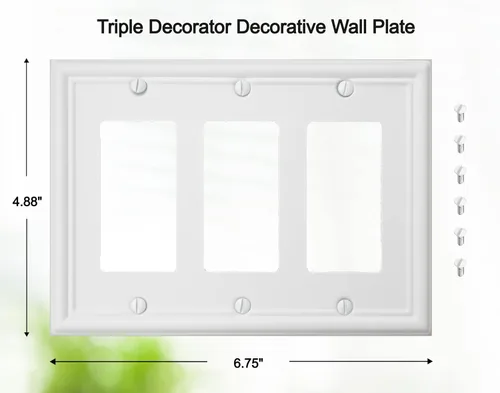 Miniatura 2 de OKAWYC Cubierta Triple Decorativa para Interruptor de Luz Luca Placa de Pared Metálica, Paquete de 2 Blanco 3 Gang Triple Rocker, para Receptáculo
