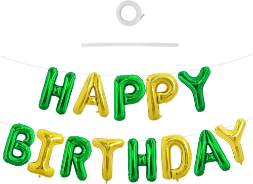 Miniatura 18 de TONIFUL Pancarta de Globos Negros de Feliz Cumpleaños de 16 Pulgadas con Letras de Papel de Aluminio Mylar, Cartel Banderín Reutilizable