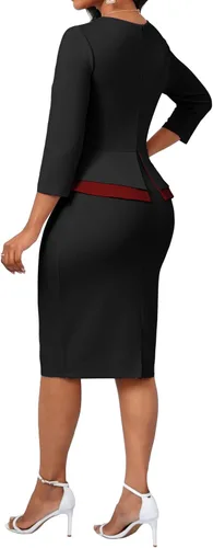 Miniatura 5 de Oxgmoky Vestido de iglesia para mujer, vestido de trabajo, negocios, entallado, manga 34, cuello redondo, vestidos de lápiz