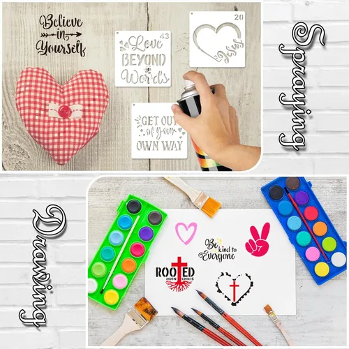 Miniatura 7 de Plantillas pequeñas de 3 pulgadas para pintar sobre madera, paredes, tarjetas, roca, portavasos, plantillas reutilizables para decoración de madera