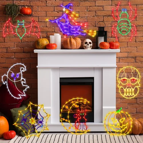 Miniatura 2 de Decoraciones de Luces de Siluetas para Ventana de Halloween de 16" - Paquete de 6 Colores Iluminados Gato en Luna y Fantasma y Telaraña y Calabaza