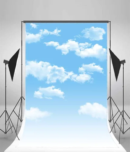 Miniatura 4 de AOFOTO Telones de fondo de cielo azul de 3 x 5 pies, nubes blancas, sesión de fotos, fondo de fotografía, accesorios de estudio, gota de video