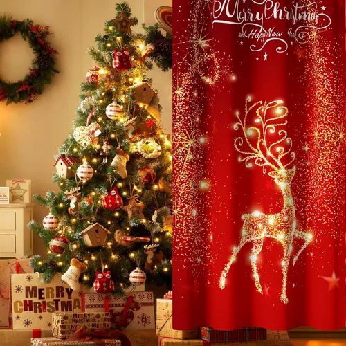 Miniatura 5 de Cortinas rojas de Navidad para sala de estar, juego de 2 paneles, cortinas de ventana de terciopelo rojo de 63 pulgadas de largo, cortinas