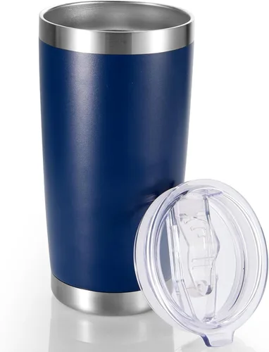 Miniatura 17 de Vaso de acero inoxidable de 20 onzas con tapa, doble pared aislada al vacío, taza de café de 20 onzas con recubrimiento en polvo para bebidas Verde