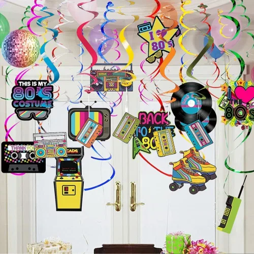 Miniatura 3 de Fun Express Decoraciones colgantes de remolinos Totally 80 – Decoración de fiesta de 1980 – Suministros para la escuela bíblica de vacaciones VBS