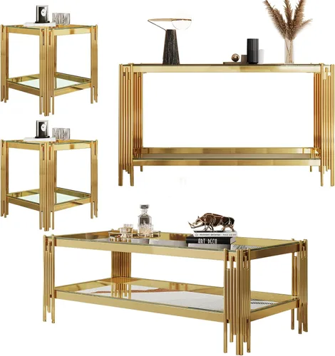 Miniatura 22 de Mesa auxiliar rectangular de vidrio de 48 pulgadas, mesa de centro de 2 niveles con parte superior de vidrio templado negro, patas de acero