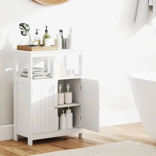 Miniatura 4 de Tangkula Gabinete de Almacenamiento para Baño, Organizador de Piso Independiente con 2 Puertas y 1 Estante Ajustable, Muebles Modernos para Baño