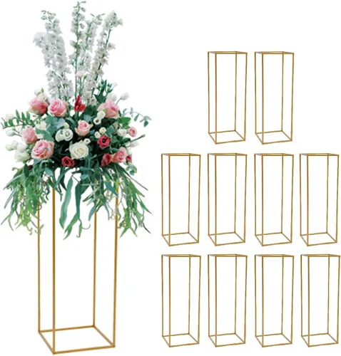 DouSeiAi 10 piezas de mesa de metal para mesas de boda, plantas, jarrón dorado alto, columna geométrica de flores para decoración de bodas, fiestas,