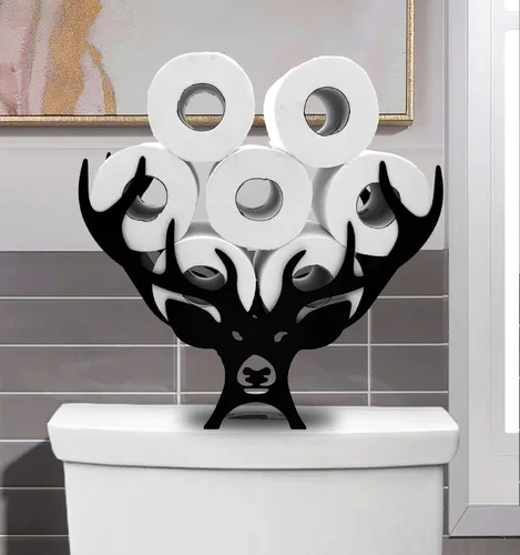 Black Antler - Soporte de papel higiénico de metal, organizador de papel higiénico decorativo de metal para baños, capacidad para 8 rollos Cuernos