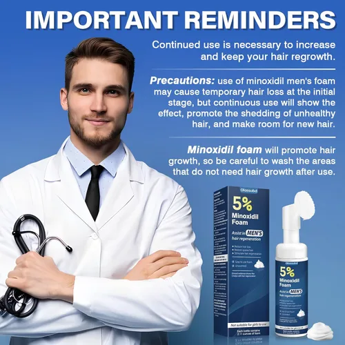 Miniatura 7 de Minoxidil 5% de espuma para el crecimiento del cabello para hombres, adecuada para adelgazamiento del cabello, línea capilar y pérdida de cabello a