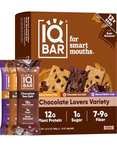 IQBAR Barras de proteínas a base de plantas para el cerebro y el cuerpo, bajas en carbohidratos, alta fibra, keto, sin gluten, veganas, bajas en