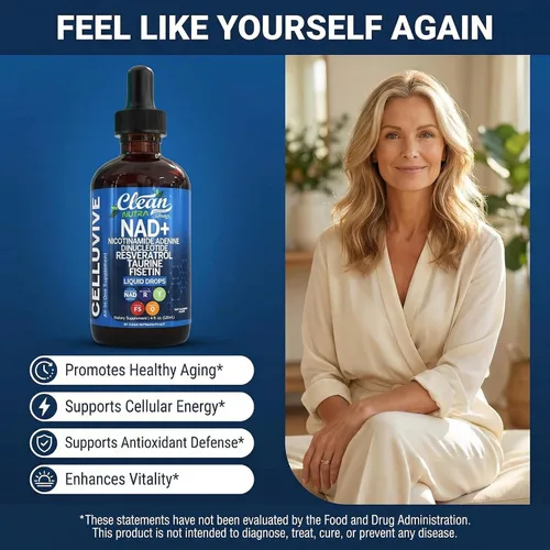 Miniatura 9 de Clean Nutra NAD Suplemento Líquido Gotas Resveratrol Polifenoles Liposomal Taurina Fisetina Extracto de Semilla de Uva Hierba Carmín Fo Ti Anti