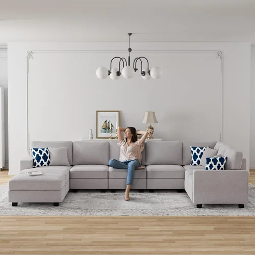 Miniatura 2 de Legend Vansen - Sofá modular seccional en forma de U con otomano, sofá reversible moderno de esquina para sala de estar