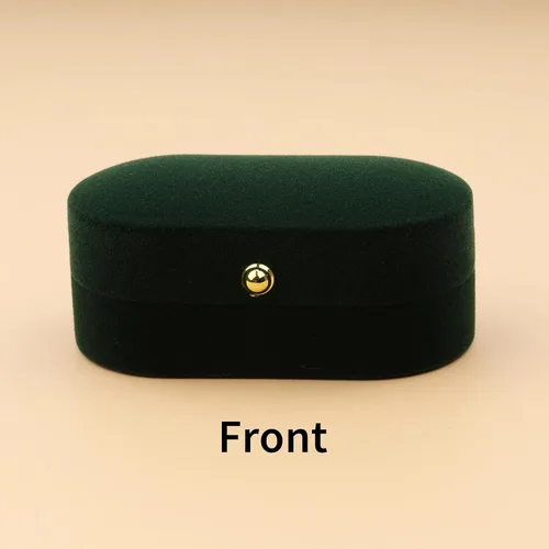Miniatura 4 de FM FM42 Caja de terciopelo verde vintage para 2 anillos de compromiso de boda, paquete de 1