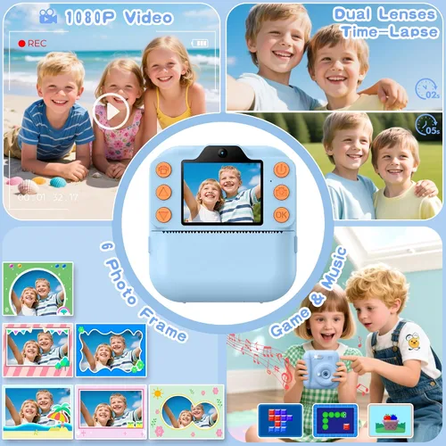 Miniatura 3 de Cámara de Impresión Instantánea para Niños, Juguetes para Niños Pequeños Cámara Digital de Impresión Instantánea para Edades de 3 a 12 años, Regalos