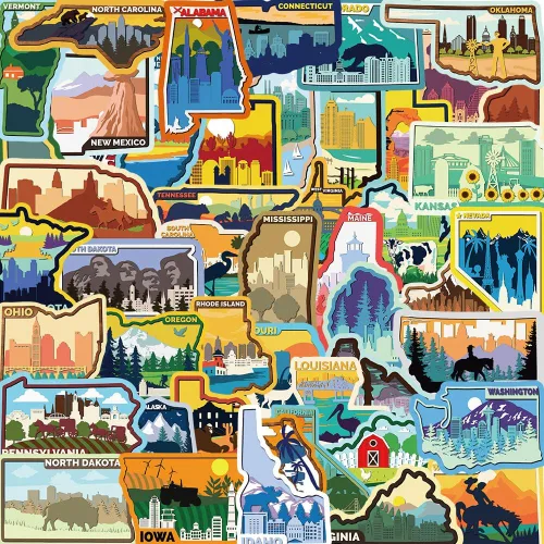 Miniatura 9 de Calcomanías de mapa de Estados Unidos, 50 unidades, Funimost Travel USA, calcomanías de vinilo impermeables para botellas de agua, laptop