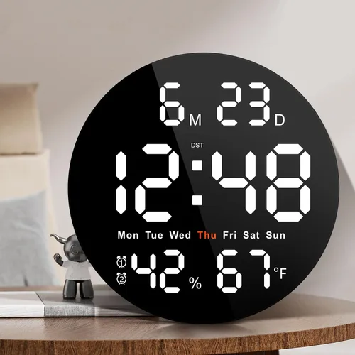 Miniatura 10 de Reloj de pared digital eléctrico de 10 pulgadas con pantalla LED grande Auto/10-Level Brightness, Temperature, Humidity, Auto DST, Date and Day