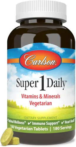 Carlson - Super 1 Diario, Fórmula múltiple vegetariana, multivitamínico, bienestar óptimo, 180 tabletas