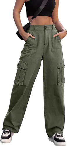 ZMPSIISA Pantalones cargo de cintura alta para mujer, pantalones casuales de pierna ancha, 6 bolsillos, pantalones militares de combate