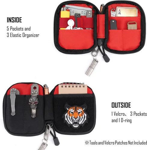 Miniatura 3 de Sayram Bolsa EDC, organizador de bolsillo, bolsa poderosa para hombres, bolsas EDC con parches, pequeña bolsa de herramientas con anillo en D Rojo