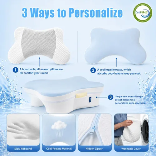 Miniatura 6 de Almohada cervical ergonómica de espuma viscoelástica para aliviar el dolor de cuello y hombros, 2 fundas de almohada ergonómicas para rodilla