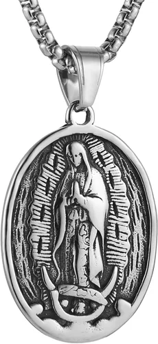 Miniatura 12 de HZMAN Collar de acero inoxidable de San José/María/Jesús para hombres y mujeres, medalla cristiana, amuleto, colgante, joyería de regalo