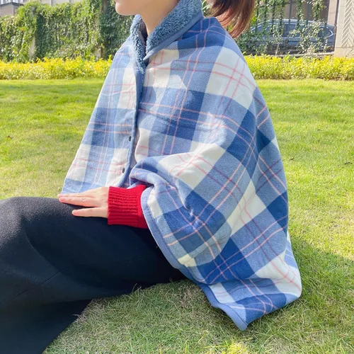Miniatura 6 de Missmat-Manta portátil, poncho con botones (55 pulgadas de largo x 39.3 pulgadas de ancho), cómodo chal a cuadros para oficina, cama, sofá y Azul