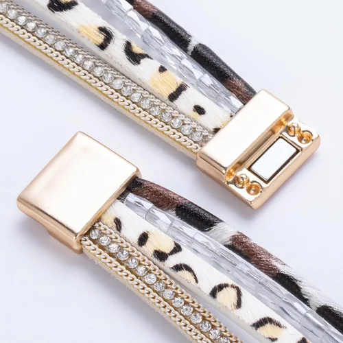Miniatura 30 de FANCY SHINY - Pulsera de cuero estilo bohemio, pulsera de cuentas de cristal con cierre magnético, regalos de joyería para mujer