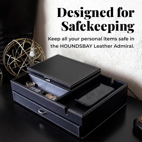 Miniatura 2 de HOUNDSBAY Admiral Dresser Valet Box y organizador de joyero para hombre, organizador de caja de reloj para hombres con estación de carga grande