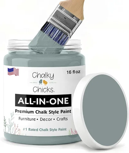 Miniatura 207 de Chalky Chicks - Pintura mate a la tiza, no requiere lijado, 4 onzas líquidas, color gris oscuro (Gun Metal Gray), para muebles, pintura sin Gris