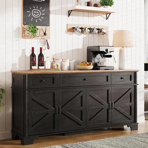 Miniatura 11 de BestHaped Armario de buffet de granja de 65 pulgadas con almacenamiento, aparador blanco con estantes ajustables y 3 cajones, mesa de buffet