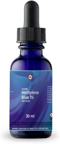 Azul de metileno 1% 1.0 fl oz botella cuentagotas de vidrio | Cloruro de metiltioninio líquido de grado USP | para la función cerebral y la salud