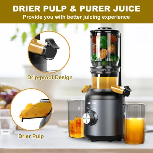 Miniatura 7 de Máquinas exprimidoras, exprimidor de prensa en frío con canal de alimentación grande de 4.2 pulgadas, máquina extractor de jugo lento de fruta