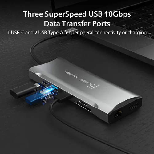 Miniatura 5 de j5create Concentrador de pantalla triple USB C 4K - 4K HDMI x2, 4K DP, 2 USB-A y USB-C 10Gbps, PD 100W, Ethernet, lector de tarjetas SD 4.0