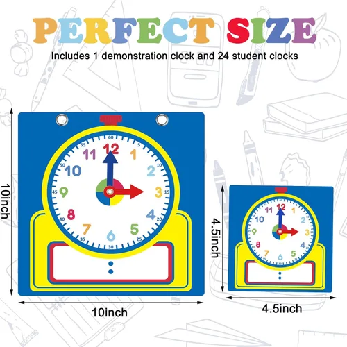 Miniatura 2 de Junkin Kit de reloj de enseñanza de 25 piezas, relojes de aprendizaje para niños, tiempo de aprendizaje con superficie borrable para suministros