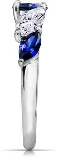 Miniatura 3 de Tienda Collection Platinum Plated Sterling Silver Marquise Created Sapphire 5-Stone Band Infinite Elements Cubic Zirconia Accents Ring