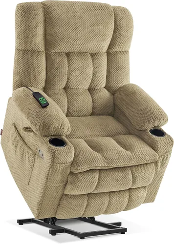 Miniatura 35 de MCombo 7893 - Silla reclinable pequeña de doble motor para ancianos pequeños, silla elevadora de gravedad cero con calor y masaje, posición Beige