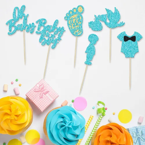 Miniatura 3 de Ephlyn 24 adornos azules para tartas con diseño de cisne, suministros de fiesta temática de baby shower, decoraciones para niños y niños, fiesta