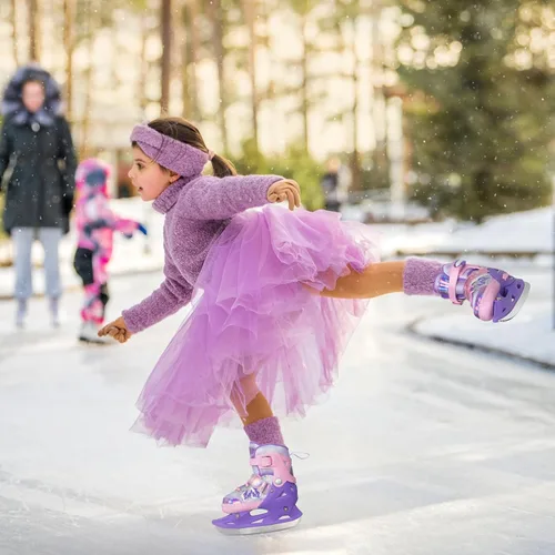 Miniatura 3 de Patines de hielo ajustables Nattork para niños - 4 tallas ajustables con cordones, patines de hockey con forro de felpa cálido, soporte de tobillo