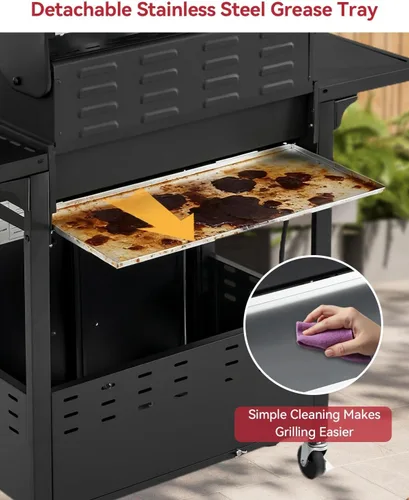 Miniatura 8 de Aoxun Parrilla de propano de 4 quemadores con quemador lateral, parrilla de gas de 49000 BTU, parrilla de acero inoxidable para exteriores