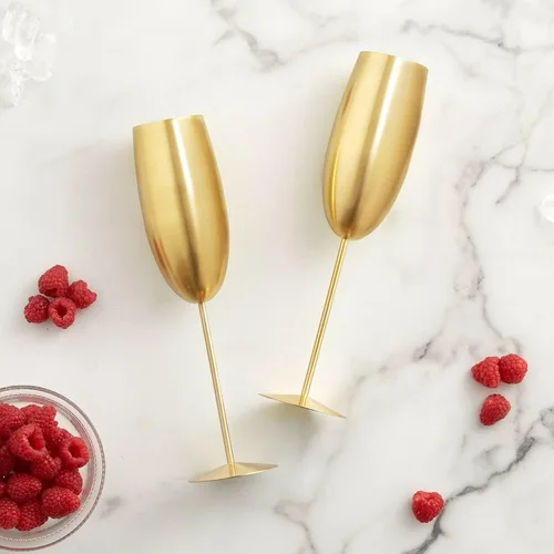 Miniatura 9 de Copas de champán de acero inoxidable, juego de 4 copas de vino irrompibles de 9.5 onzas, copas elegantes de tallo para tostadas a mano, para bodas