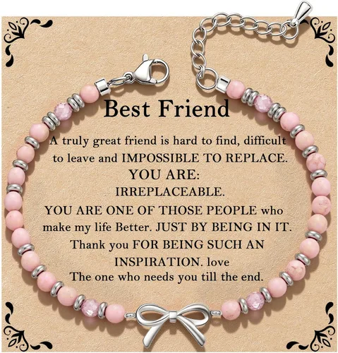 Miniatura 18 de Pulsera de onda/lazo/cruz para mujer, coloridas pulseras de cuentas de piedra natural, regalo único de amistad para mejor amiga, hermana, mejor
