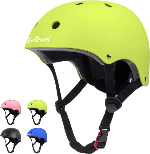 Besttravel Casco para niños, casco ajustable para niños pequeños de 3 a 8 años de edad, para niños y niñas, seguridad multideportivo Verde