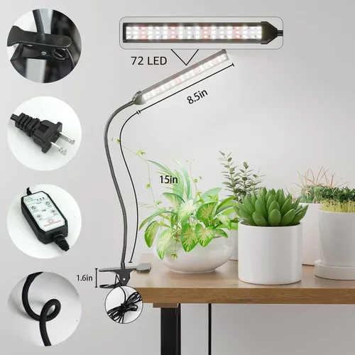 Miniatura 2 de GooingTop Luz de cultivo para plantas de interior, 5000 K, lámpara blanca de cuello de cisne de espectro completo con clip LED rojo y azul